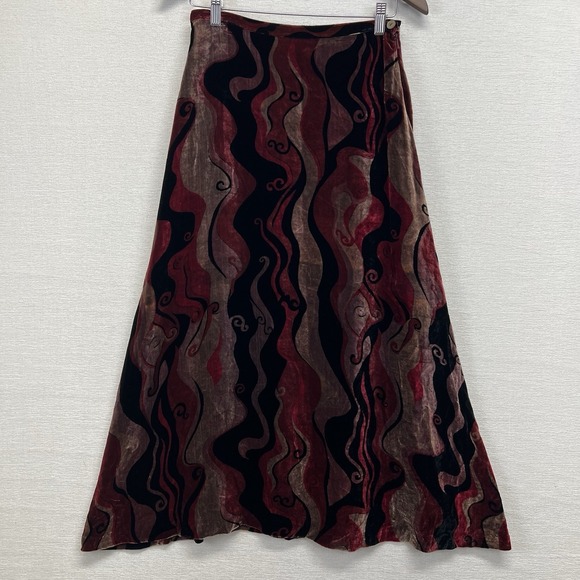 Giorgio Kauten Italian Velvet Silk Blend Midi Skirt Small Boho Ethnic Vintage - Picture 10 of 16